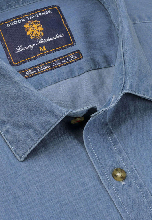 Brook Taverner <br> Chambray Cotton Shirt Light Blue