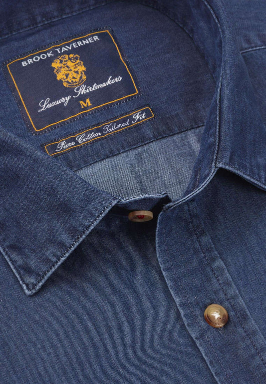 Brook Taverner <br> Chambray Cotton Shirt Navy