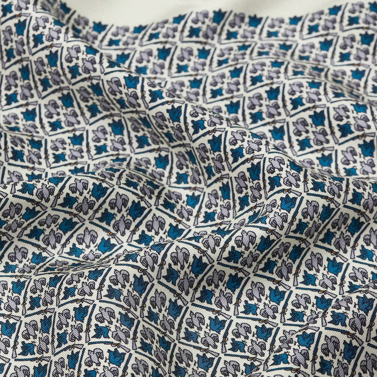 H&H - Harrow Silk Pocket Square Heritage Bird Monogram - Azure
