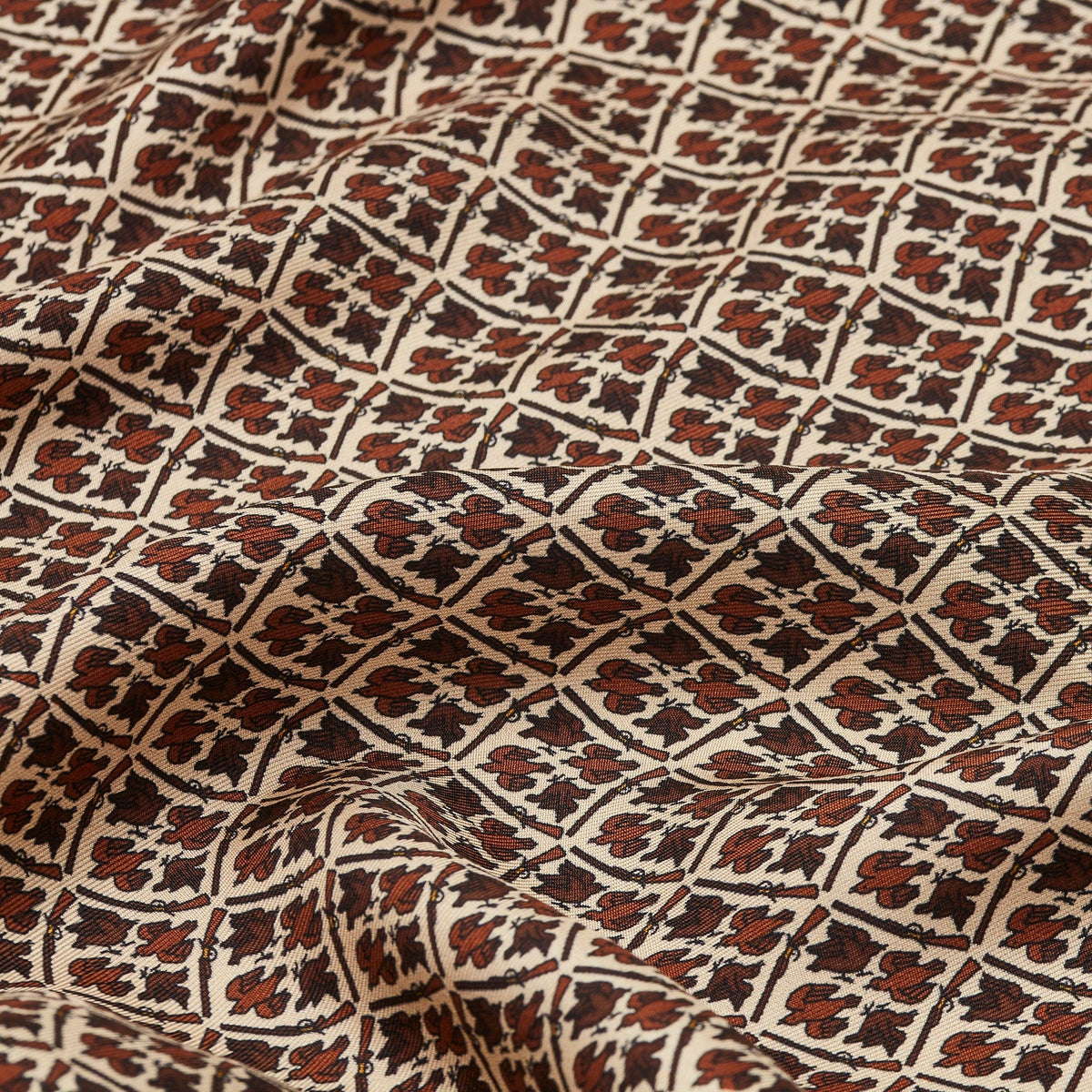 H&H - Harrow Silk Pocket Square Herritage Bird Monogram - Sepia