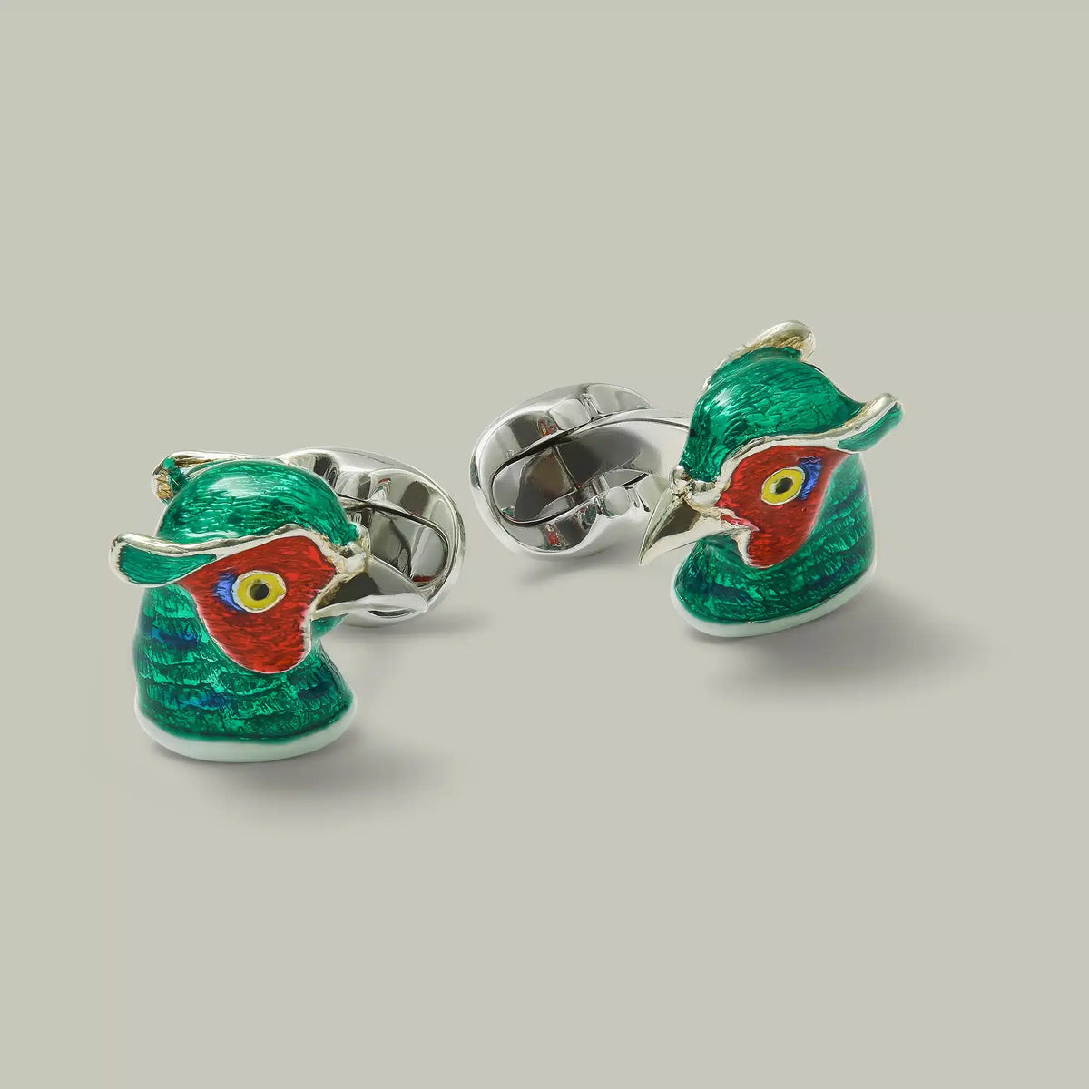 H&H <br> Silver Enamel Pheasant Head Cufflinks