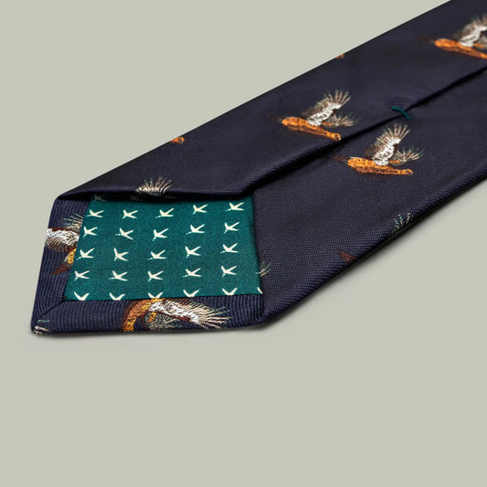 H&H - Harrow Silk Woven Tie - Flying Grouse - Indigo