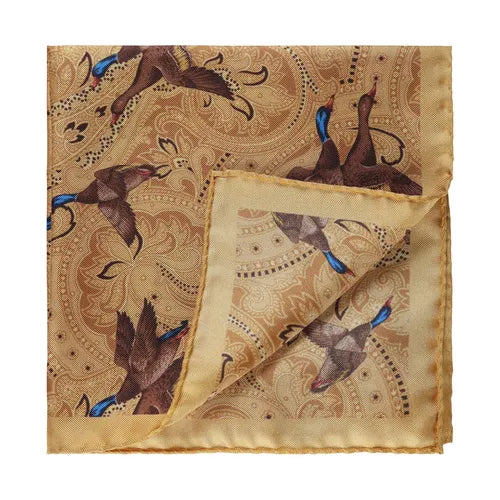 House of Amanda Christensen Bird and Paisley Pocket Square - Gold