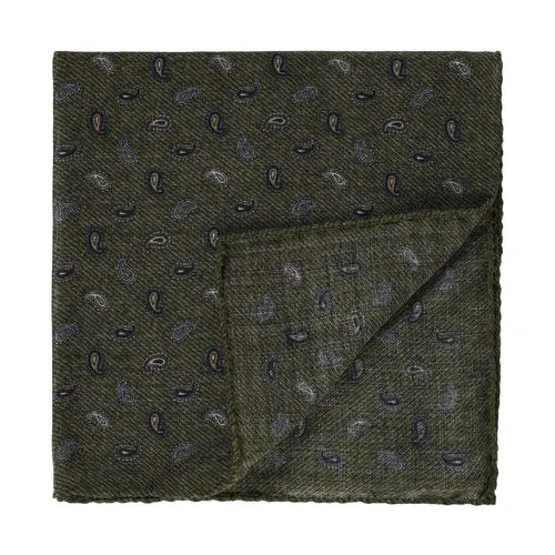 House of Amanda Christensen Paisley Pocket Square - Olive Melange