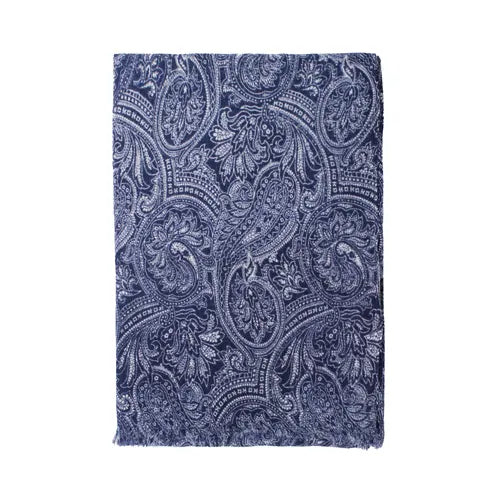 House of Amanda Cristensen Paisley Twill Scarf - Navy