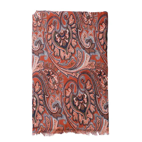 House of Amanda Christensen Paisley Wool Scarf - Rust