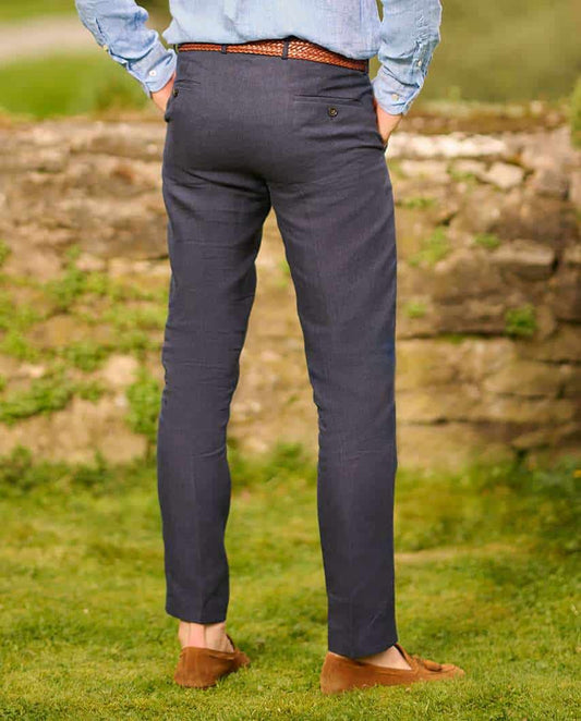 Wellington of Bilmore <br> Linen Trousers Navy