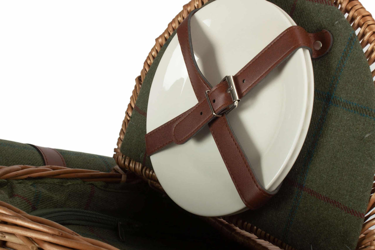 Oval 2 person Green Tweed Fitted Hamper