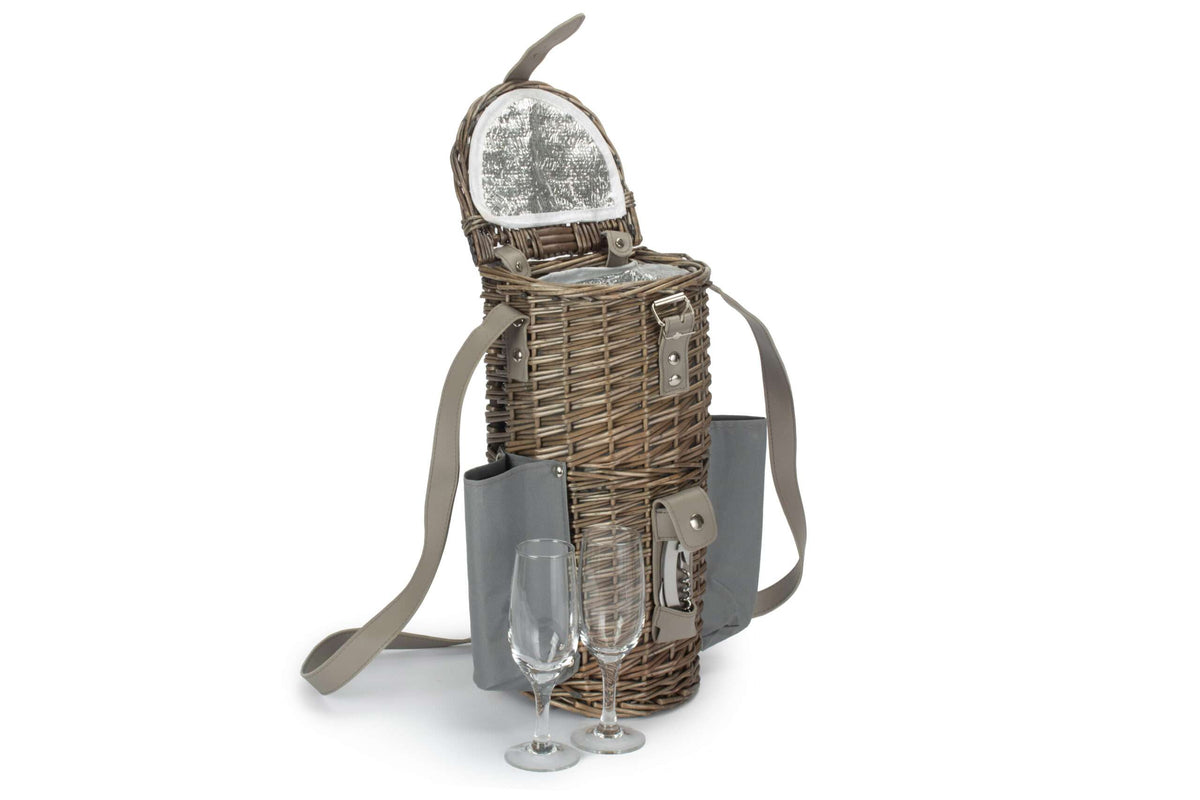 Single bottle carrier with cooler and two glasses