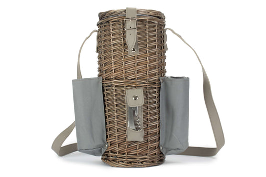Single bottle carrier with cooler and two glasses