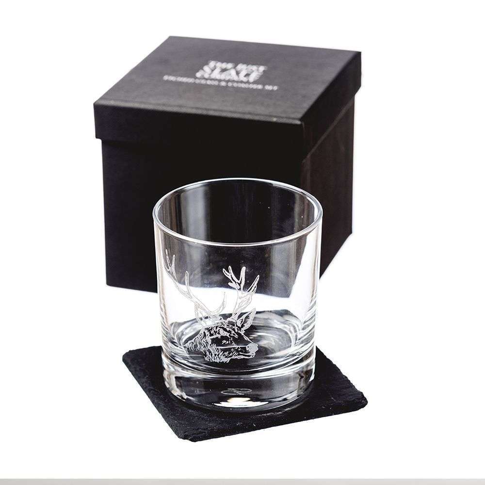 Stag Glass and Coaster Set