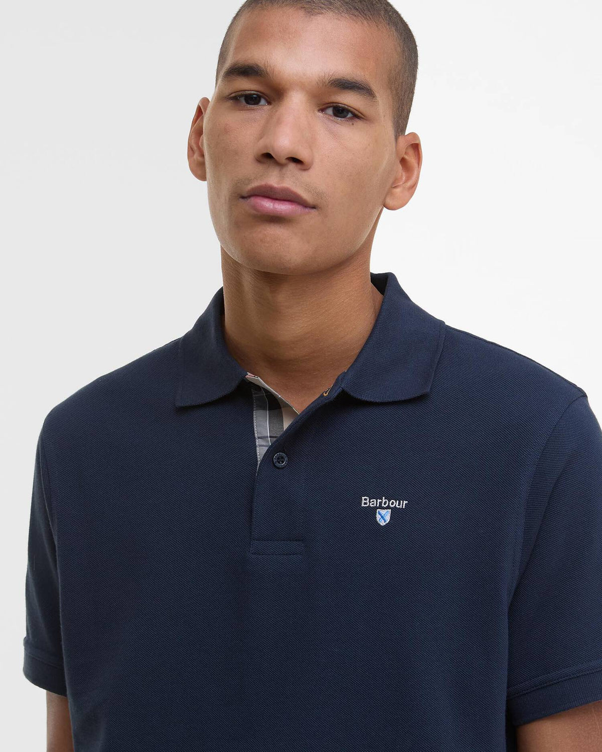 Barbour Tartan Pique Polo Shirt New Navy