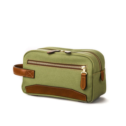 Westley Richards <br> Bournbrook Wash Bag in Safari Green and Mid Tan