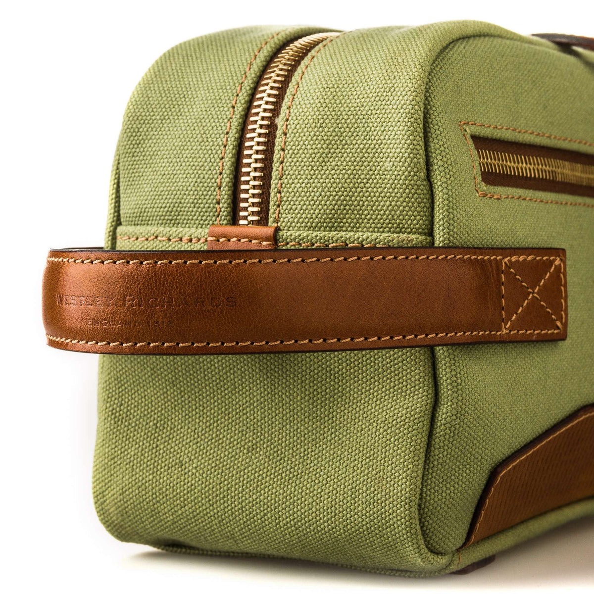 Westley Richards <br> Bournbrook Wash Bag in Safari Green and Mid Tan