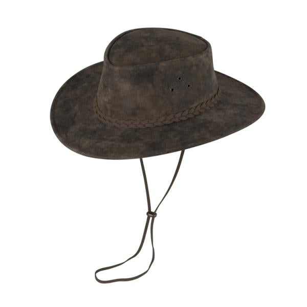 Fiebig Leather Hat with Braided Ribbon and Chin Strap - Taupe