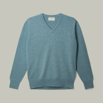H&H - Harrow Cashmere V-Neck Sweater - Blue Lovat