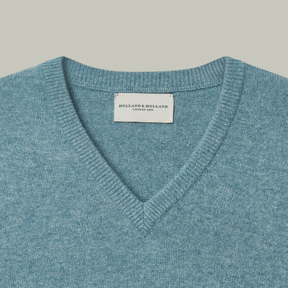 H&H - Harrow Cashmere V-Neck Sweater - Blue Lovat