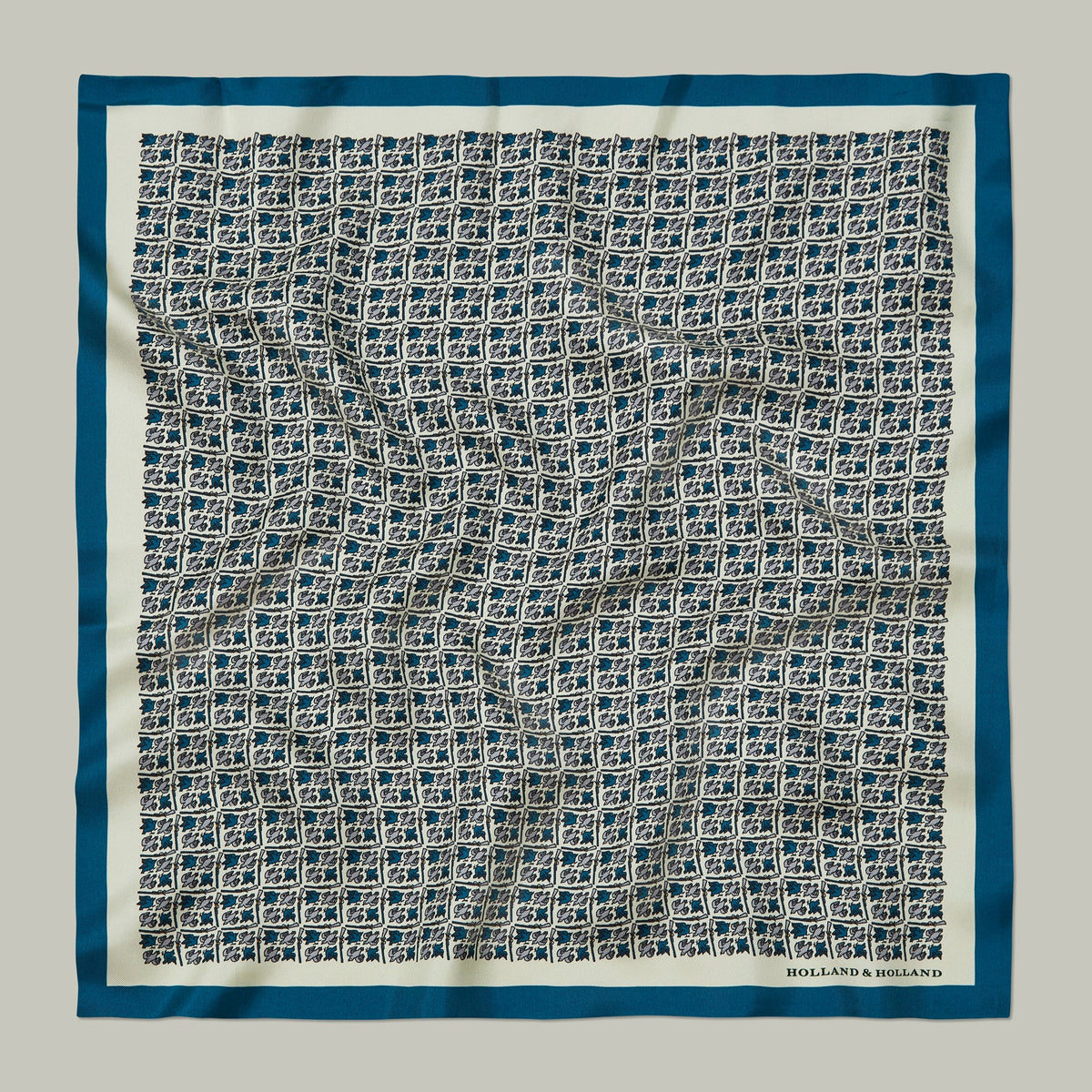 H&H - Harrow Silk Pocket Square Heritage Bird Monogram - Azure