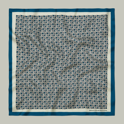 H&H - Harrow Silk Pocket Square Heritage Bird Monogram - Azure