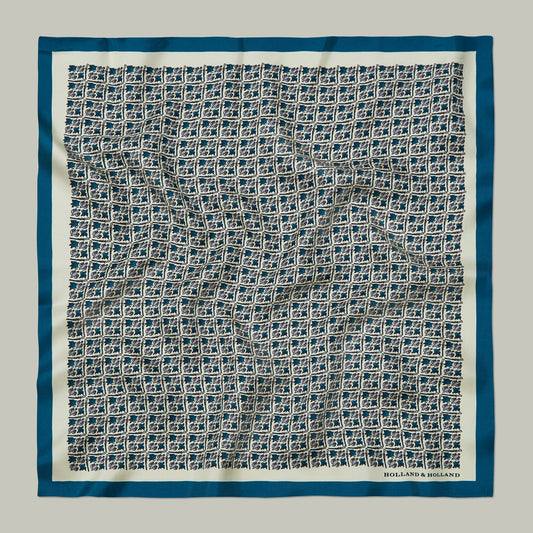 H&H - Harrow Silk Pocket Square Heritage Bird Monogram - Azure