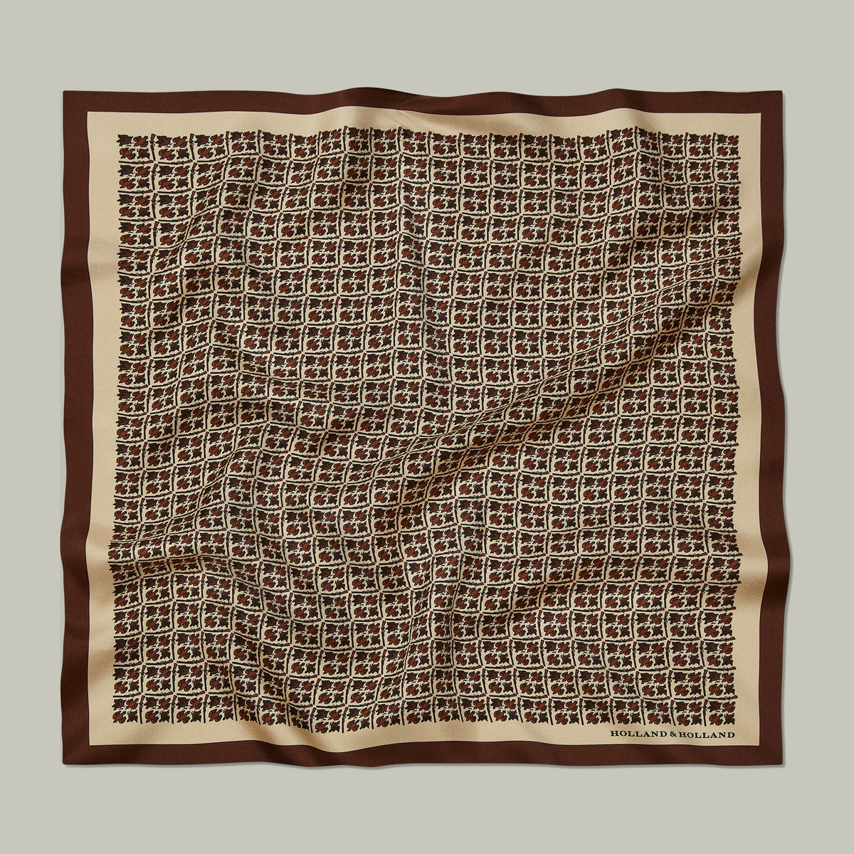 H&H - Harrow Silk Pocket Square Herritage Bird Monogram - Sepia