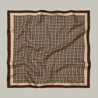 H&H - Harrow Silk Pocket Square Herritage Bird Monogram - Sepia