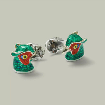 H&H <br> Silver Enamel Pheasant Head Cufflinks