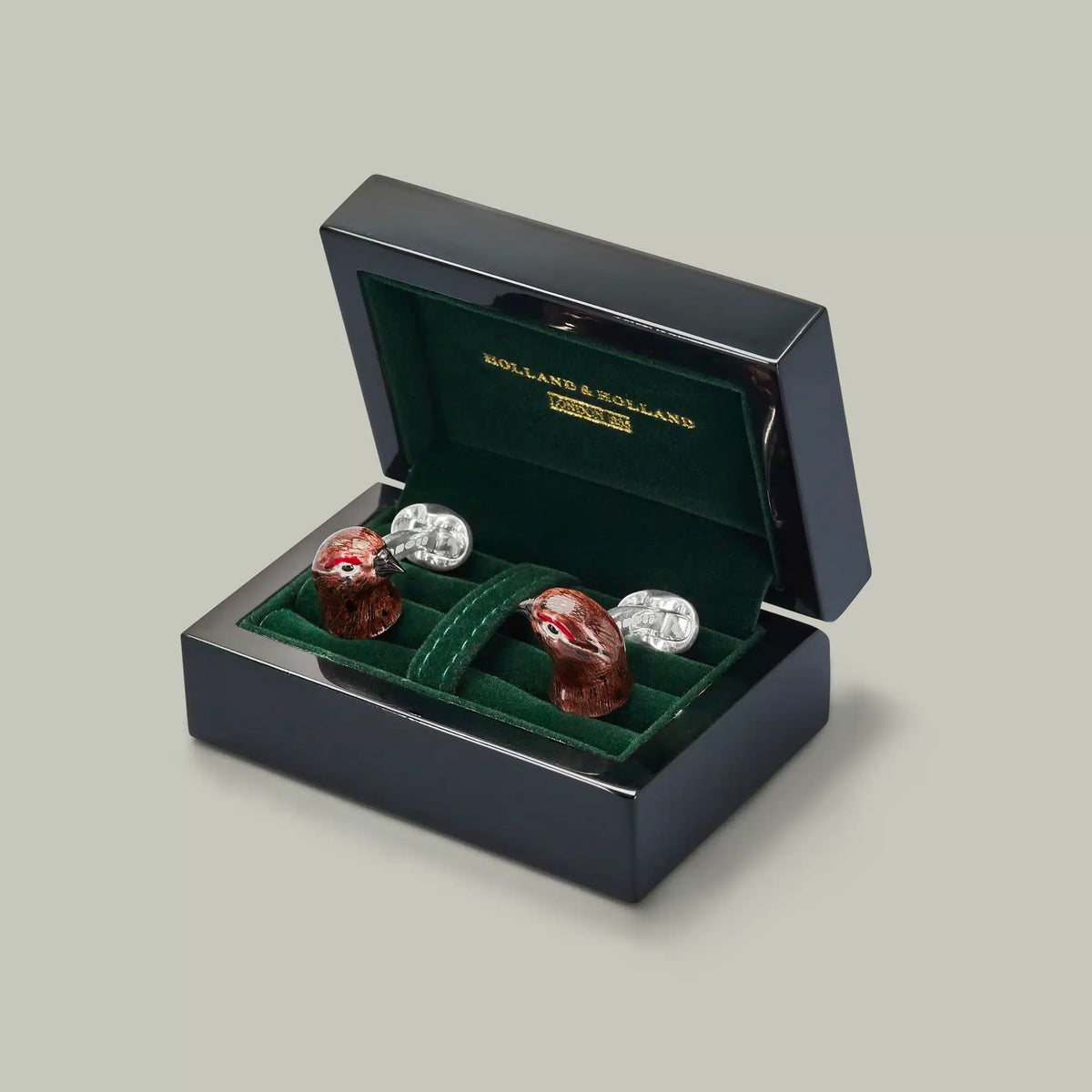 H&H <br> Silver Hand Painted Enamel Red Grouse Cufflinks