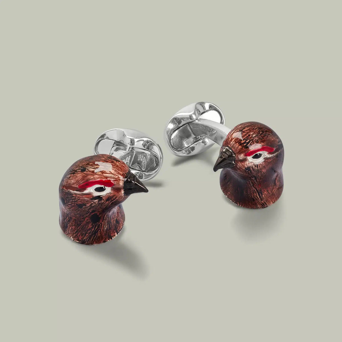 H&H <br> Silver Hand Painted Enamel Red Grouse Cufflinks
