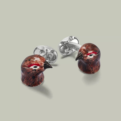 H&H <br> Silver Hand Painted Enamel Red Grouse Cufflinks