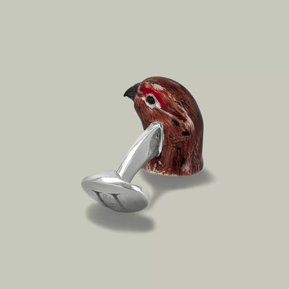 H&H <br> Silver Hand Painted Enamel Red Grouse Cufflinks