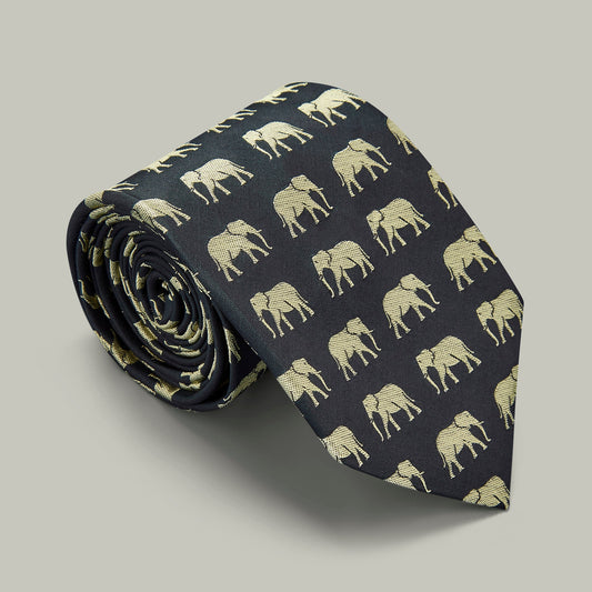 H&H - Harrow Silk Woven Tie - Elephant - Indigo