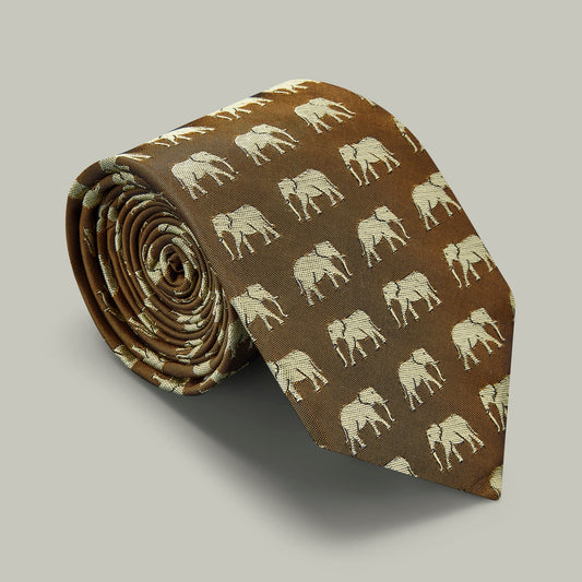 H&H - Harrow Silk Woven Tie - Elephant - Gold