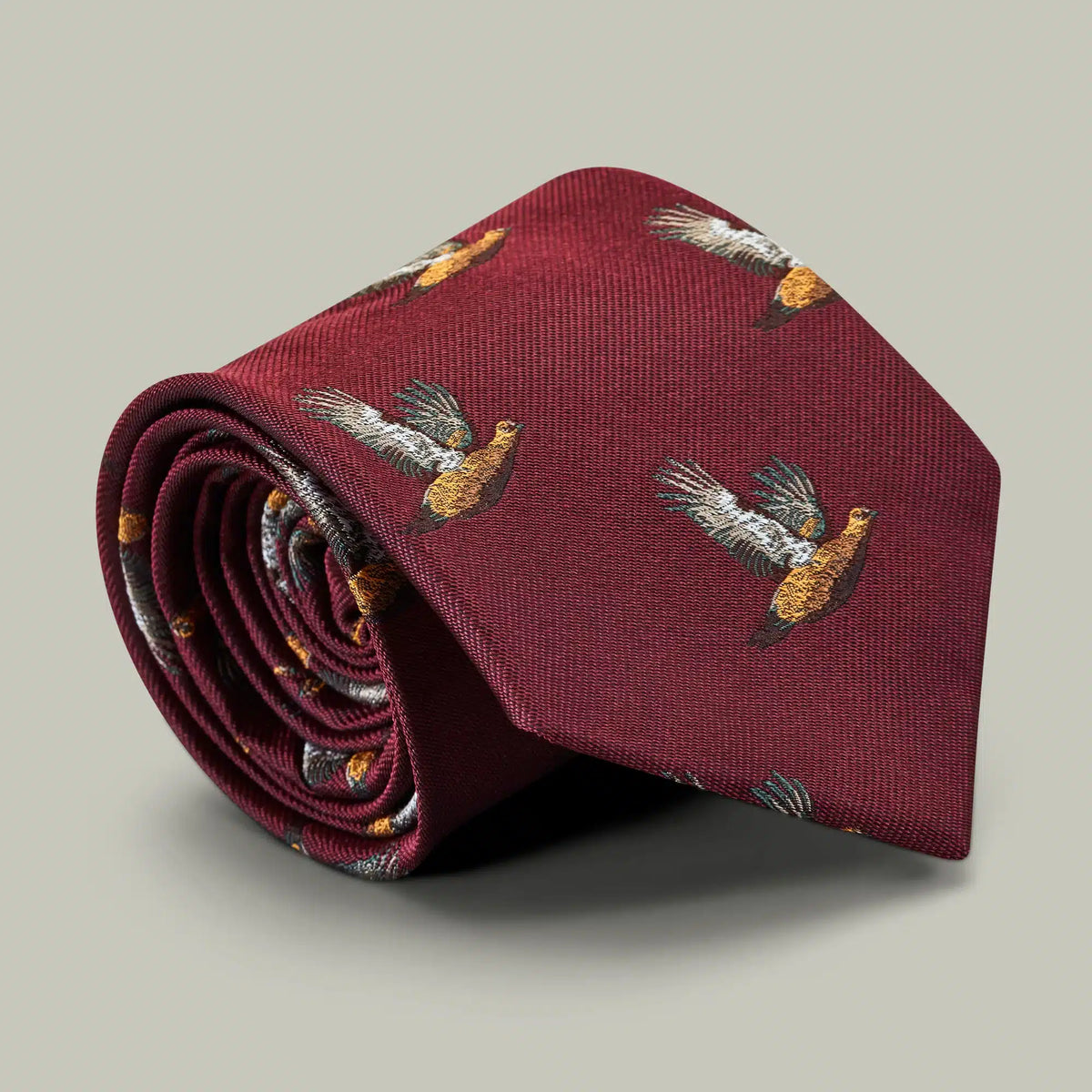 H&H - Harrow Silk Woven Tie - Flying Grouse - Berry