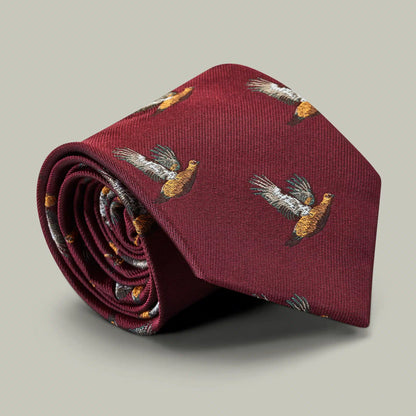 H&H - Harrow Silk Woven Tie - Flying Grouse - Berry