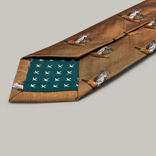 H&H - Harrow Silk Woven Tie - Flying Grouse - Gold