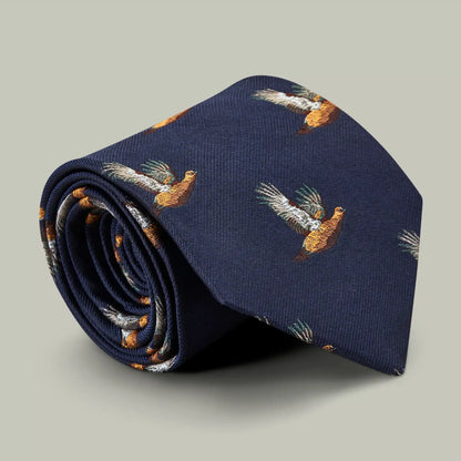 H&H - Harrow Silk Woven Tie - Flying Grouse - Indigo