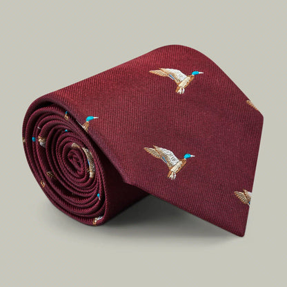 H&H - Harrow Silk Woven Tie - Flying Mallard - Berry