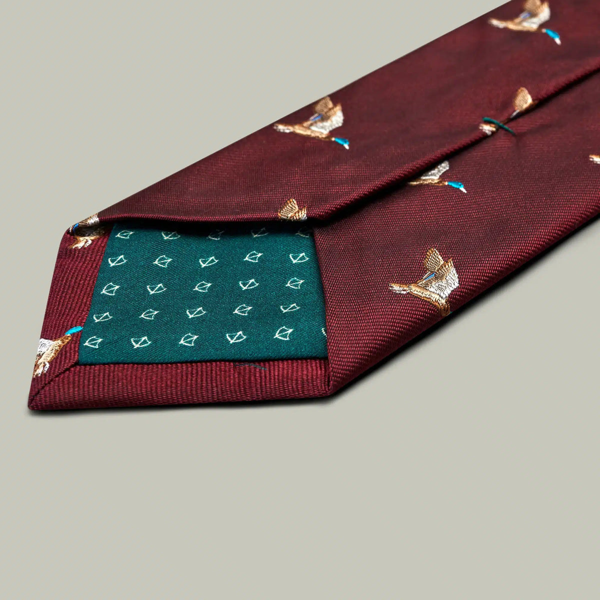 H&H - Harrow Silk Woven Tie - Flying Mallard - Berry