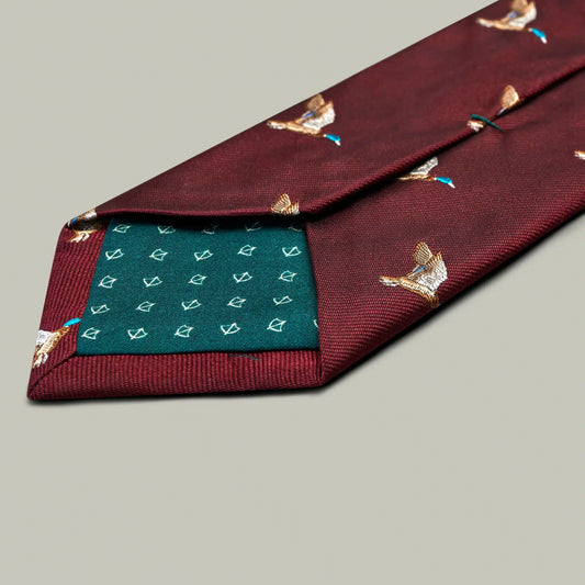 H&H - Harrow Silk Woven Tie - Flying Mallard - Berry