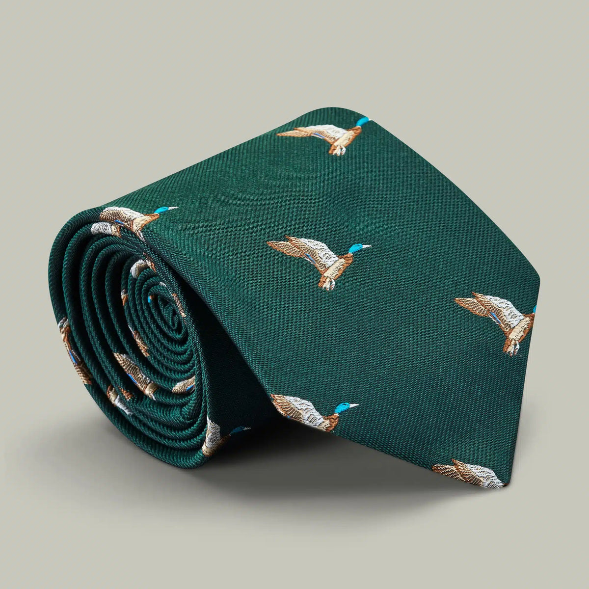 H&H - Harrow Silk Woven Tie - Flying Mallard - Holly
