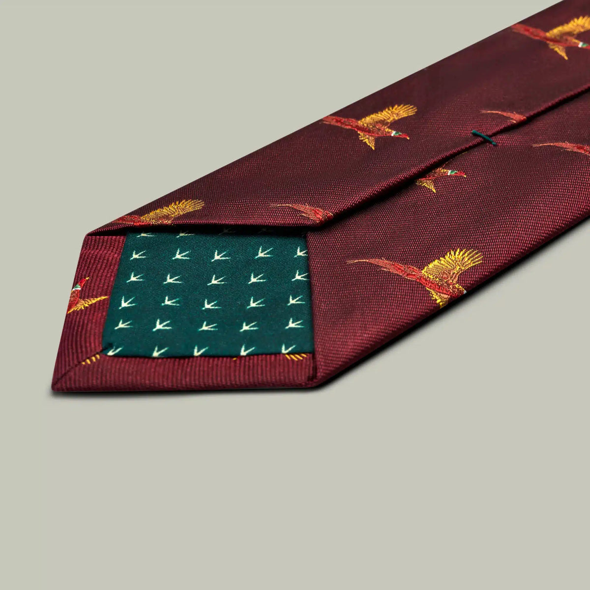 H&H - Harrow Silk Woven Tie - Flying Pheasant - Berry
