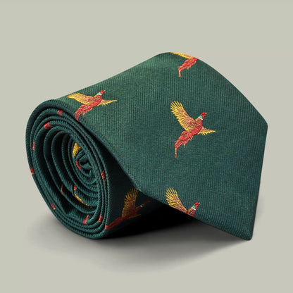 H&H - Harrow Silk Woven Tie Flying Pheasant - Holly