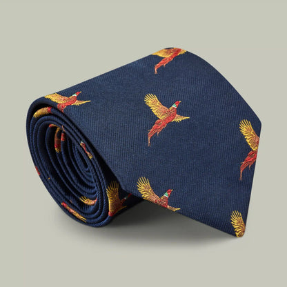 H&H - Harrow Silk Woven Tie - Flying Pheasant - Indigo