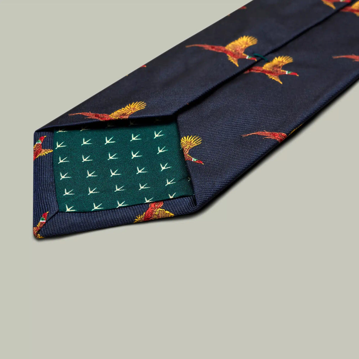 H&H - Harrow Silk Woven Tie - Flying Pheasant - Indigo
