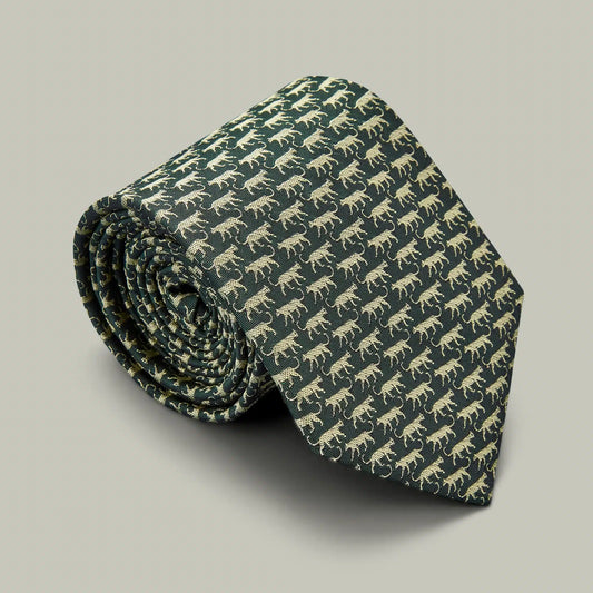 H&H <br> Harrow Silk Woven Tie Leopard - H&H Green