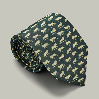 H&H - Harrow Silk Woven Tie Lion - H&H Green