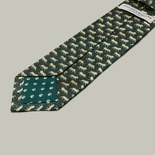 H&H - Harrow Silk Woven Tie Lion - H&H Green