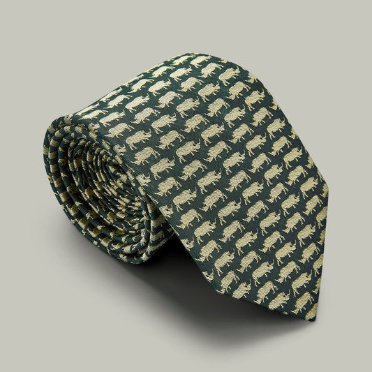 H&H - Harrow Silk Woven Tie - Rhino - H&H Green