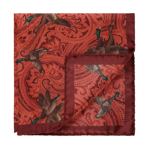 House of Amanda Christensen Bird and Paisley Pocket Square - Rust